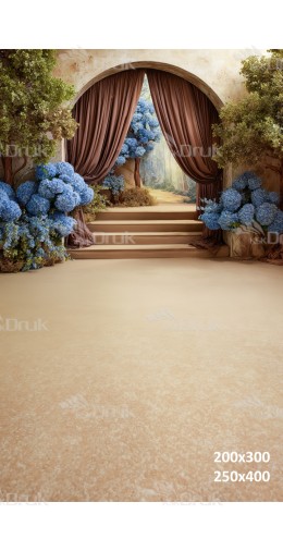 Tło fotograficzne „Leśna arkada z niebieskimi hortensjami” | E_791